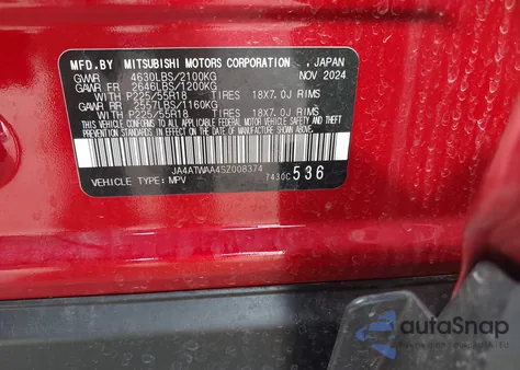 2025 Mitsubishi Eclipse Cross Black Edition S-Awc/Se S-Awc/Sel S-Awc from USA, damaged, VIN JA4ATWAA4SZ008374